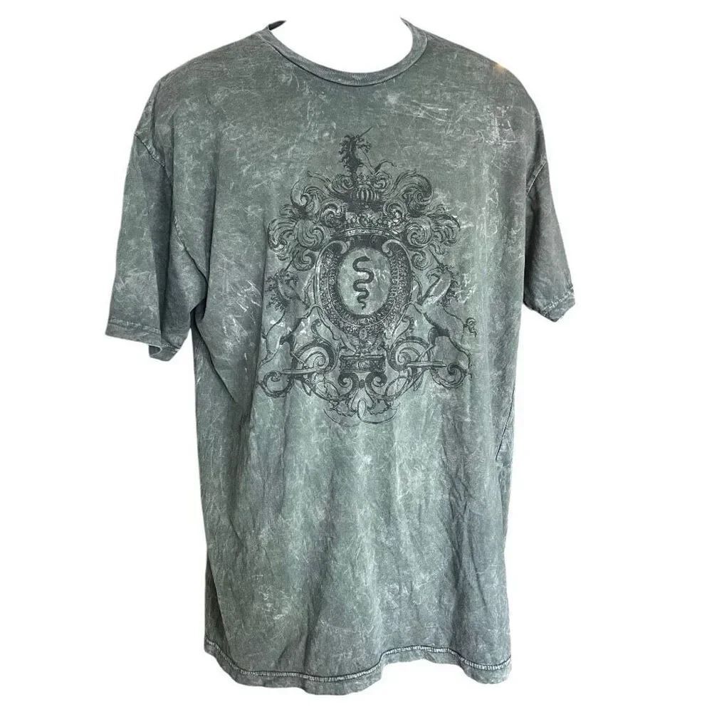 Mens Planet P Acid Washed Royal Crown Crest Graphic Tee Shirt - Sz XL
